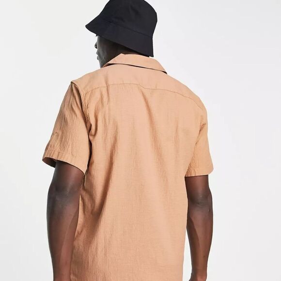 Only & Sons revere seersucker shirt in brown Size S in Brown NWT and in packagin - Picture 3 of 8
